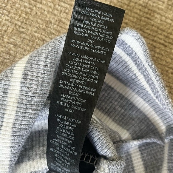 White House Black Market Ribbed Gray & White Steiped Top with bling trim - Picture 13 of 15